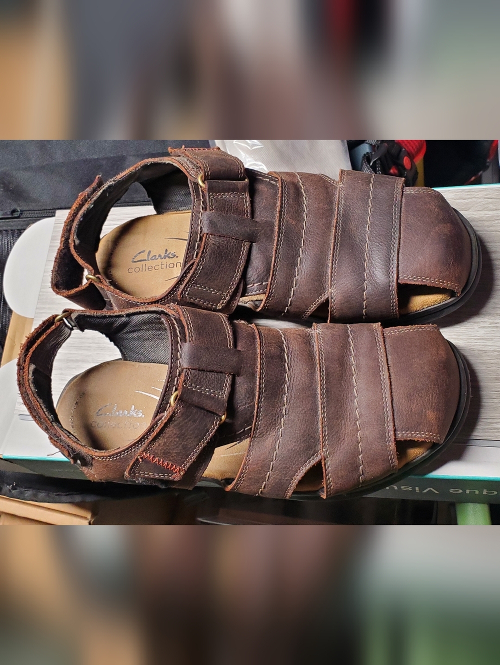 Clarks Collection Men’s Brown Leather Fisherman Sandals Mens 9